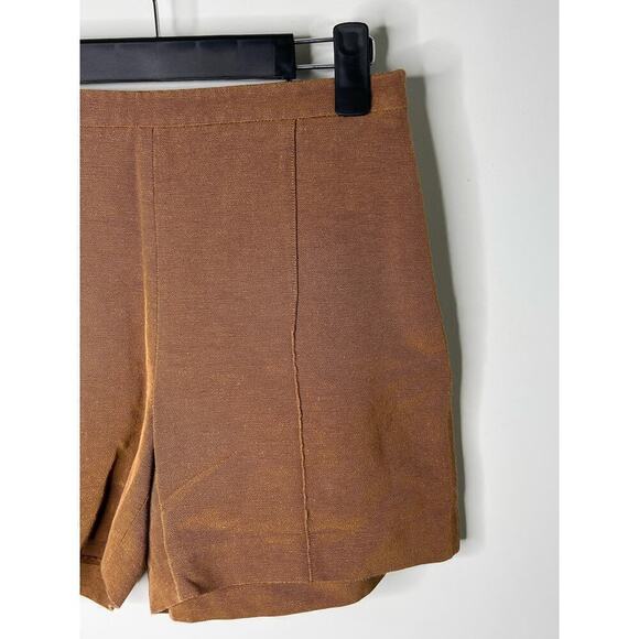 Vince Cotton Blend Pintuck High-Waisted Tailored Shorts Amber Wave Women's US 4 - Picture 5 of 10